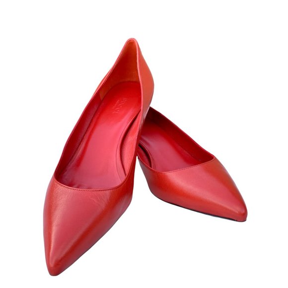 GUCCI Orange Red Oxidation Leather Gloria Kitten Heel Pumps Size 38.5 US 8.5 - Picture 10 of 15